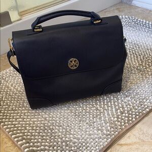 Tory Burch Black Leather Briefcase Bag